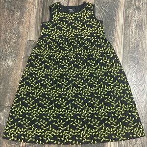 Lands' End Navy and Lime Green Floral Dress Girl’s Size 6 Seahorses 100% Cotton